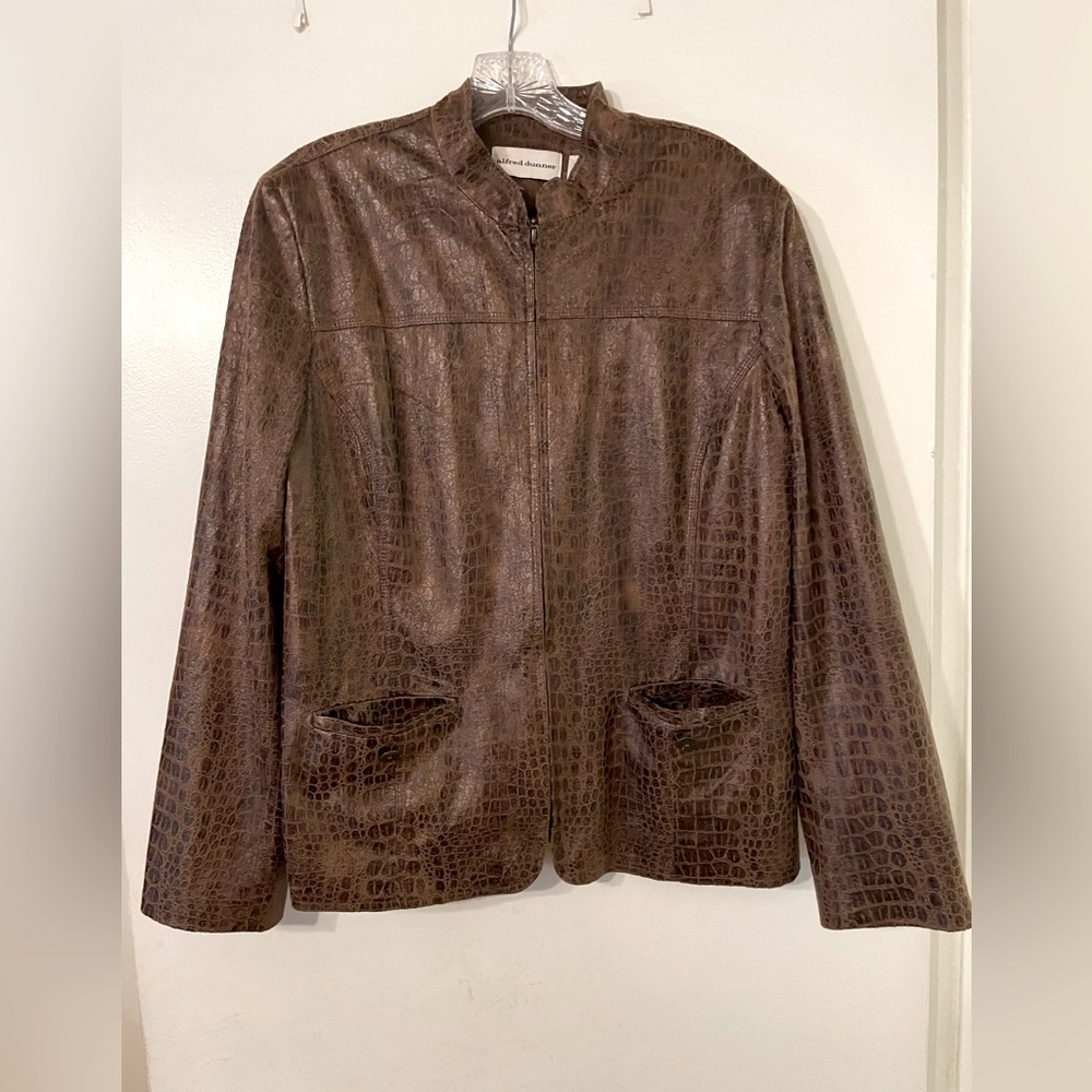 Alfred Dunner Mediteranea Brown Reptile Print Full Zip Jacket Sz 14